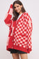 Button Down Long Sleeve Checkered Oversized Cardigan